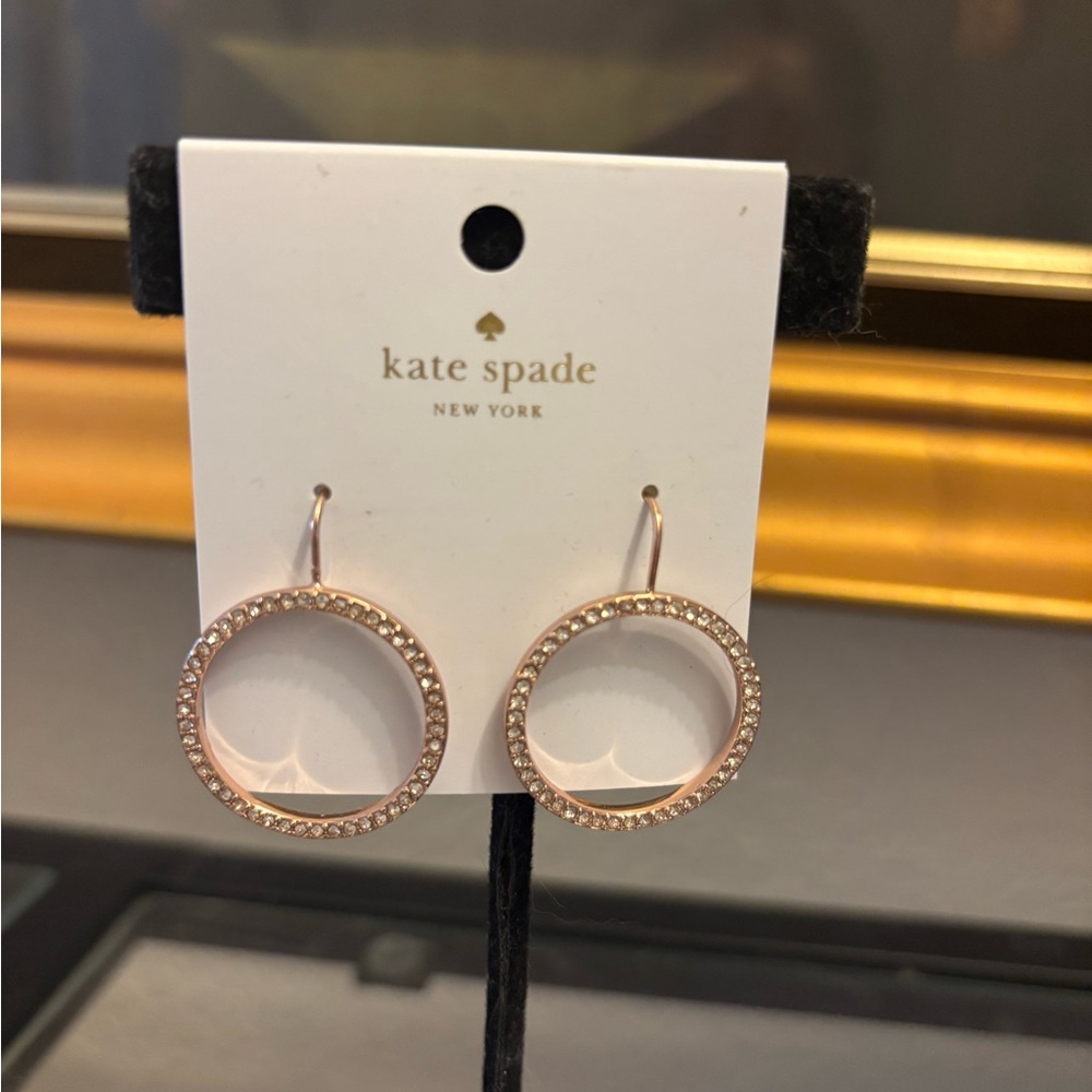 Kate Spade Rose Gold Crystal Pave Circle Earrings. NWT